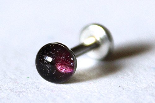 16g: Pearlescent Dark Plum Push-in Threadless Labret Stud Earring; 2mm, 3mm, 4mm, 5mm, 6mm Gem Sizes; 5/32" (4mm), 1/4" (6mm), 5/16" (8mm), 3/8" (10mm) Lengths