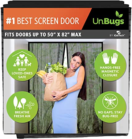 UnBugs Magnetic Screen Door - Reinforced Self-Seal Keeps Bugs Out; Breeze in - Hands Free, Pet & Kid Friendly - Screen Fits Double and French & Double Doors up to 50 x 82 Inches MAX, by iGotTech