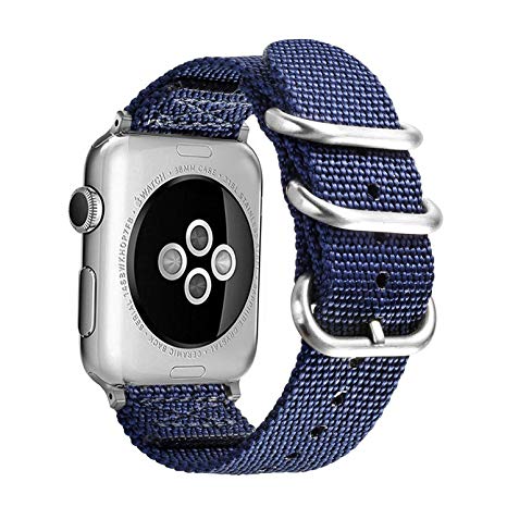 Boosted Replacement NATO Soft Nylon Band for Apple iWatch Band 42mm Series 4,3,2,1 Wrist Strap, Brushed Metal Clasp & Adapters, Compatible with Apple Watch Series 1,2,3 (BLUE 42mm)