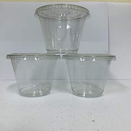 98sets Plastic Ultra Clear squat Cups with flat lids without x slotted is for Cupcake, icecream … (9oz dessert cup 98sets)