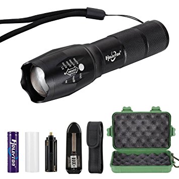 RedSun Hollyton Professional Brightness Mini Flashlight Lamp 5 Modes Zoomable Adjustable Flashlight Torch with 18650 & Charger & Light Pouch Holster