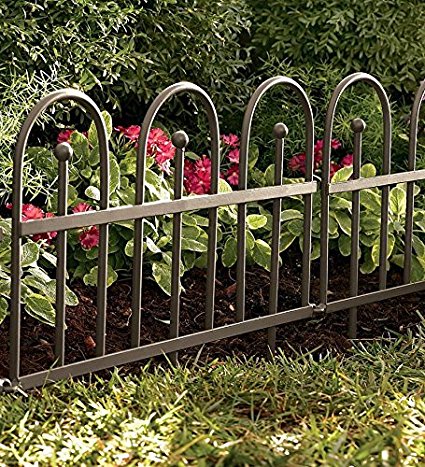 Plow & Hearth Classic Iron Fence Garden Edging - Iron - Pewter Finish - 120"L x 18"H - 8 Sections