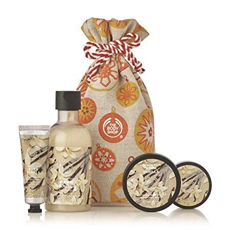 The Body Shop Warm Vanilla Gift Sack, Exclusive Holiday Scent, Made With Community Trade Shea Butter, 4Piece