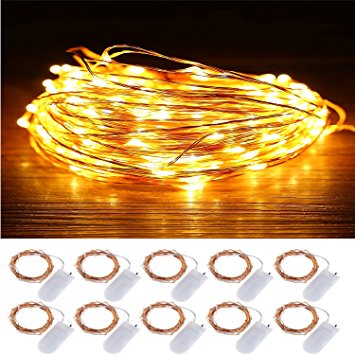 ZZF-LYA 10-Pack Warm White Copper Wire Led String Lights, 6.8 Feets/2M 20 Leds, Operated by 2 x CR2032 Battery, Suitable for Wedding, Christmas and Any Type of Parties