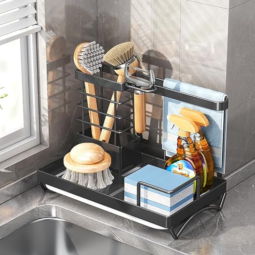 BEENLE Sponge Holder for Kitchen Sink, Countertop Sink Caddy Sink Sponge Holder Brush Soap Dishcloth Holder - Rust Proof, Big Space