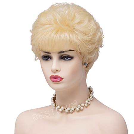 BESTUNG Ladies Blonde Short Kinky Curly Synthetic Full Hair Wigs Wavy Fluffy Cosplay Costume Wigs for Women (T0809#-Strawberry Blonde)