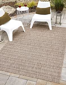 Unique Loom Outdoor Striped Collection Area Rug - Maia (7' 1" x 10' Rectangle, Natural/Black)