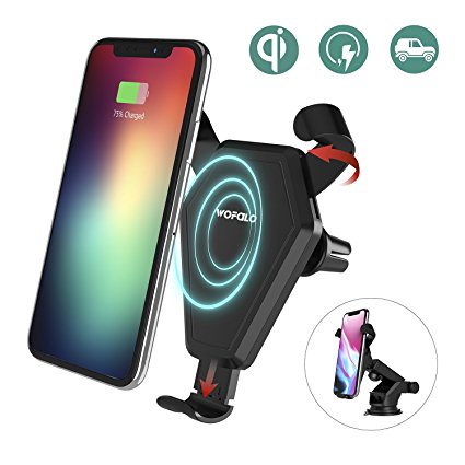 Fast Wireless Car Charger,Wofalo Car Mount Air Vent Phone Holder Cradle for Samsung Galaxy Note 8/ S8/ S8 / S7/ S6 Edge / Note 5, QI Wireless Standard Charger for iPhone 8/ 8 Plus/ X