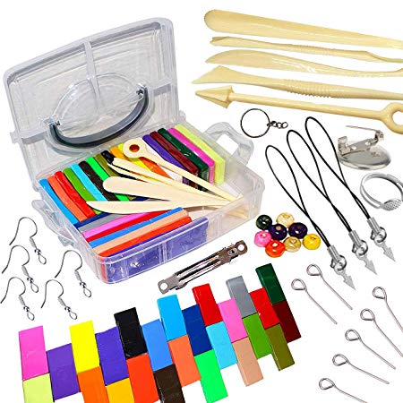 Polymer Clay - 60 Pc Oven Bake Clay Modelling Kit – 26 Colour Clays, 5 Sculpture Tools and Other Accessories for Kids DIY Craft with Baking Tutorials and Instruction Booklet – Children Gift Set