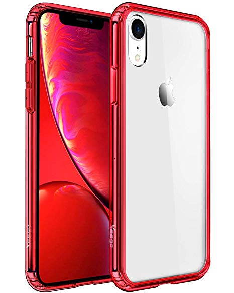 Mkeke Compatible with iPhone XR Case,Clear Anti-Scratch Shock Absorption Cover Case for iPhone XR Red