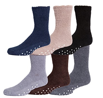 Gilbin Mens Winter Cozy Thick Warm Fuzzy Anti-Slip Grip Hospital Floor Socks 6-Pack