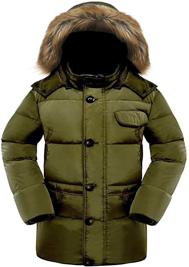 Beinia Valuker Men's Down Coat with Fur Hood with 90% Down Parka Puffer Jacket