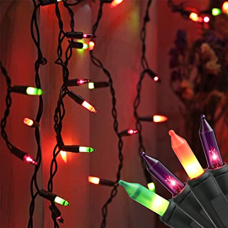 RECESKY 200 Halloween Icicle Lights - 13.6ft Multi Color Curtain String Light for Outdoor, Indoor Decor, Fairy Mini Bulb Lighting for Garden, Yard, Bedroom, Window, House, Halloween Party Decorations