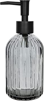 Topsky Glass Soap Dispenser with Black Plastic Pump, 400ml Liquid Hand Soap Dispenser, Rustproof Pump for Kitchen & Bathroom, Great for Lotions, Essential Oil, Liquid Soaps (Grey)…