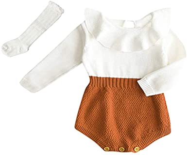 Askwind Baby Girls Romper Knitted Ruffle Long Sleeve Jumpsuit Baby Kids Girl Romper Autumn Winter Casual Clothing