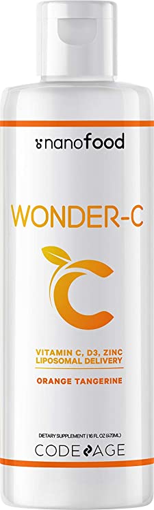 Nanofood Wonder-C Liposomal Vitamin C Liquid Supplement Vitamin D3, E & Zinc, Rose Hips, Quercetin & Echinacea, Non-GMO Liposomes Blend, Orange Tangerine Drops, 1000 mg Vitamin C Per Serving, 16 fl oz