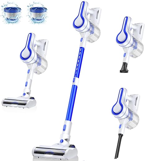 EICOBOT Cordless Vacuum Cleaner, 23Kpa Powerful Suction Lightweight Stick Vacuum Cleaner with Detachable Battery Up to 35 Mins Runtime,6 in 1 Handheld Vacuum for Hard Floor Carpet Pet Hair Ocean Blue