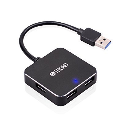 TROND D1 Aluminum USB 3.0 Hub (4 Port Compact, Bus-Powered, 6" USB Cable Integrated, Matte Black), Especially Designed for Laptops, Ultrabooks, MacBooks & Microsoft Surface Series (Windows 8.1 Compatible)
