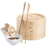 VonShef 10 Inch Bamboo Steamer Set with 2 x Free Chopsticks