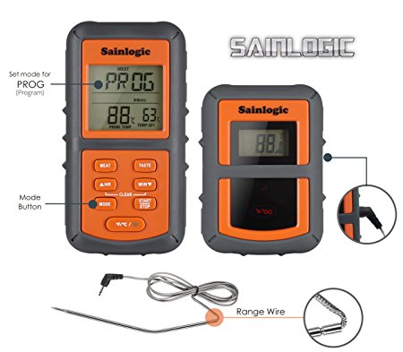 Sainlogic 300 Feet Range Wireless Digital Thermometer with Large Display LCD, Kitchen Timer for Food ,Kitchen,Meat,BBQ,Grill,Oven,Smoker