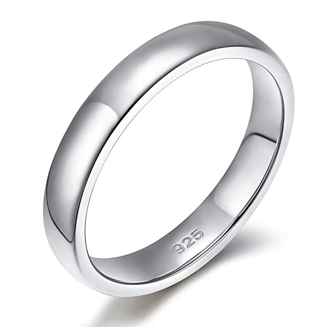 EAMTI 2mm 4mm 6mm 925 Sterling Silver Ring High Polish Plain Dome Wedding Band Comfort Fit Size 4-12