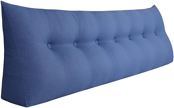 WOWMAX Large Bolster Triangular Positioning Support Reading Backrest Wedge Pillow for Headboard for Day Bed Bunk Bed with Removable Cover, New Linen Blue King