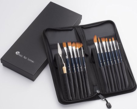 13-Piece Versatile Paint Brush Set: The Perfect Mix of Quality and Variety for Hobbyists and Aspiring Artists; Includes 12 Synthetic Paint Brushes, Pop-Up Stand, Gift Box and Bonus Painting Knife; 100% Money-Back Guarantee