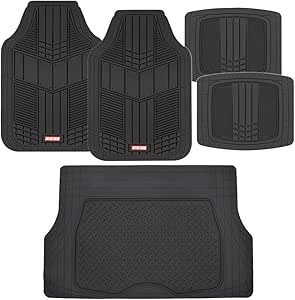 Motor Trend DualFlex Heavy Duty Rubber Auto Floor Mats w/Cargo Trunk Liner Cover Padding for Car Truck SUV, Fits Most Vehicles, All Weather Protection, Black