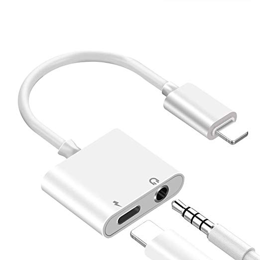Headphone Adapter 3.5mm Jack Adaptor Charger for iPhone 8/8Plus for iPhone7/7Plus/X/10/Xs/XSmax 2 in 1 Earphone Audio Connector Music Splitter Cable Accessories, Support All iOS System - White
