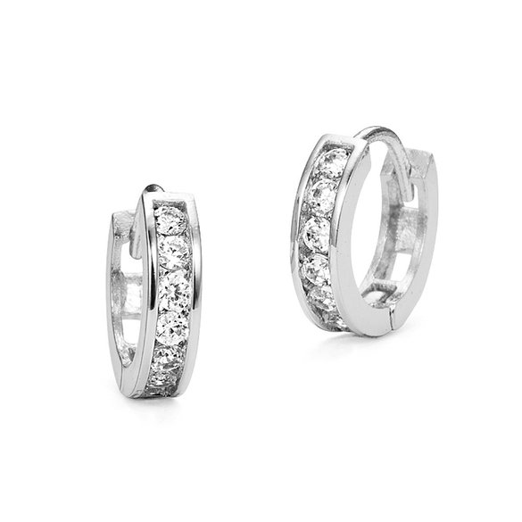 Sterling Silver Rhodium Plated 3mm x 13mm Channel Huggy Earrings