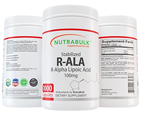 NutraBulk R-ALA (Alpha Lipoic Acid) 100mg Capsules 1000 Count