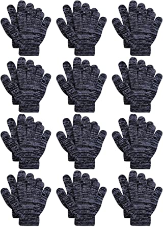 Cooraby 12 Pairs Kids Warm Magic Gloves Teens Winter Stretchy Knit Gloves Boys Girls Knit Gloves