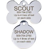 Stainless Steel Pet Id Tags Bone Round Heart House Star Rectangle and Bow Tie Includes up to 8 Lines of Customized Text - Front and Back Engraving