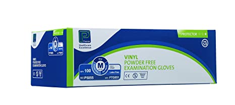 Premier Protector Vinyl Examination Gloves - Non Sterile - Clear - Size: Medium - Pack: 100 (Ref P5855)