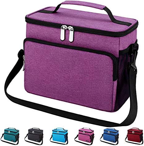 Leakproof Reusable Insulated Cooler Lunch Bag - Office Work School Picnic Hiking Beach Lunch Box Organizer with Adjustable Shoulder Strap for Women,Men and Kids-Dark Purple