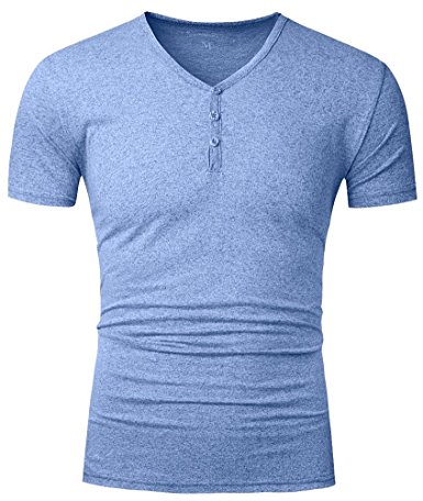 Mrignt Mens Short Sleeve Slim Fit Henley t-shirt with Button