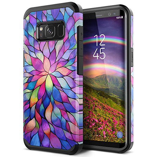 Galaxy S8 Case, SmartLegend 2 in 1 Hybrid Dual Layer Heavy Duty Protection Impact Resist Armor Protective Case with Shockproof Rubber Bumper for Samsung Galaxy S8 - Rainbow Flower