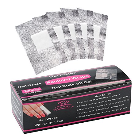 MAKARTT Nail Polish Remover Clips Nail Wraps with Cotton Pad Soak Off Gel Foils 200 Pcs