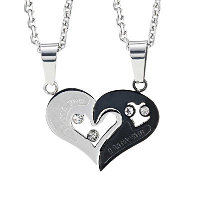 Stunning 2pcs His & Hers Couples Gift Heart Pendant Love Necklace Set for Lover Valentine 19" & 21" Chain