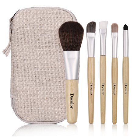 Docolor 5Pcs Makeup Brushes Set Concealer Eyeshadow Kits with Cases (Bamboo,Travel Size)