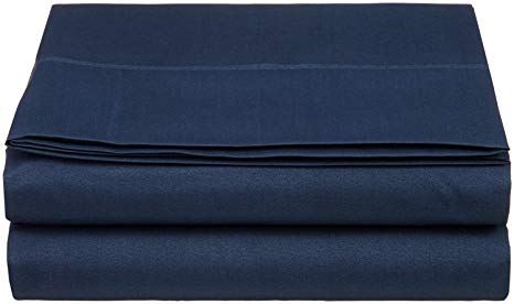 King/Cal King Size Flat Sheet 1800 Thread Count Double Brushed Microfiber Top Sheet Only - Soft, Hypoallergenic, Wrinkle, Fade, Stain Resistant (King/California King, Navy Blue)