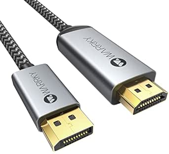 WARRKY 4K DisplayPort auf HDMI Kabel [Vergoldete, Geflochten, Aluminiumhülse] 1M Unidirektionaler DP Quelle zu HDMI Display Verbindungskabel Kompatibel für Laptop, PC, Monitor, TV, Projektor