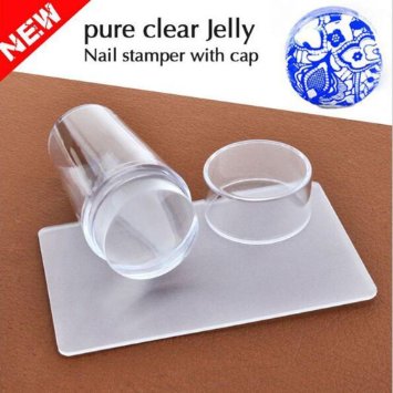 Voberry® Clear Jelly Nail Art Stamping Stamper Scraper Kit DIY Polish Print Template Manicure Tools (Clear)