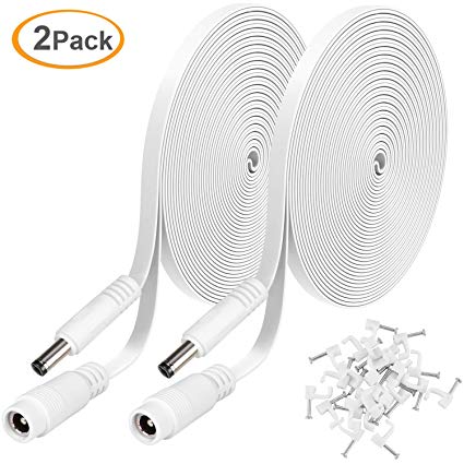 2 Pack DC Power Extension Cable 20ft 2.1mm x 5.5mm Compatible with 12V DC Adapter Cord for CCTV IP Camera, LED, Car, White