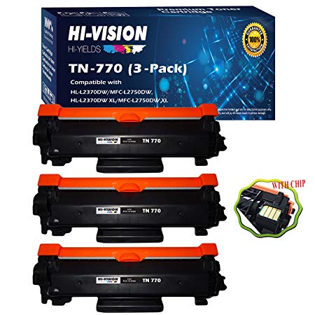 Compatible (3-Pack) TN-770 TN770 Super High-Yield Toner Cartridge Replacement (Black, with Chip), for use in Brother HL-L2370DW HL-L2370DWXL MFC-L2750DW MFC-L2750DWXL, Sold by HI-VISION HI-YIELDS