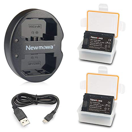 NP-FZ100 Newmowa Battery (2-Pack) and Dual USB Charger for Sony NP-FZ100, BC-QZ1 and Sony Alpha 9, Sony A9, Sony Alpha 9R, Sony A9R, Sony Alpha 9S, Sony A7RIII A7R3, Sony a7 III Digital Camera