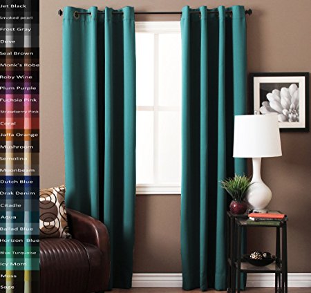 Turquoize Pair(2 Panels) Solid Blackout Drapes, Teal/ Blue Turquoise, Themal Insulated, Grommet/Eyelet Top, Nursery & Infant Care Curtains Each Panel 52" W x 84" L inch