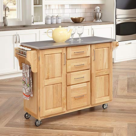 Home Styles 5086-95 Stainless Steel Top Kitchen Cart with Breakfast Bar, Natural Finish