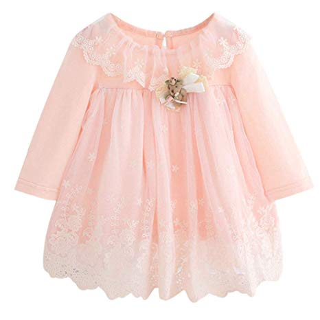 Dress for Girls, Cartoon Embroidery Lace A-shape Tiered Tutu Tulle Flower Princess Summer Dress Toddler Baby Clothes