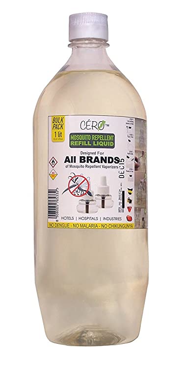 CERO Herbal Mosquito Repellent REFILL LIQUID for ALL BRANDS of Vaporiser Machines (1 lit BULK PACK) HOTELS - HOSPITALS - OFFICES